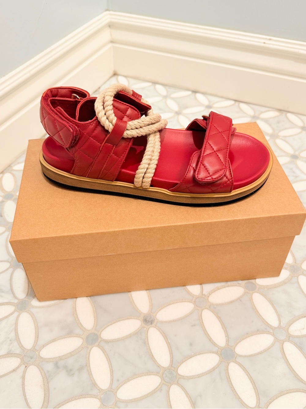 Alohas x Anthropologie Hook-Loop Braided Lipstick Red Leather Rope Sandals 39 8 - Picture 6 of 15